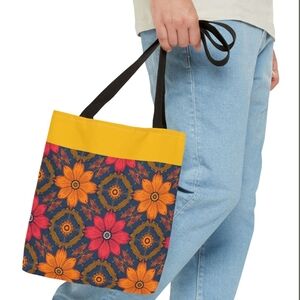 Vibrant Floral Tote with Yellow Trim